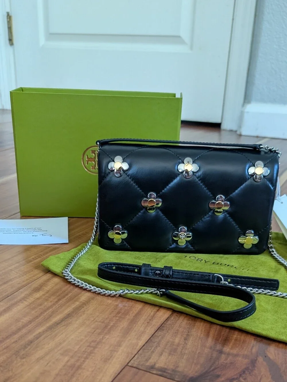 Tory Burch Kira Diamond Quilted Mini Clover Chain Bag + Dust & Gift Box Nwt❤️